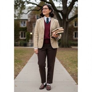 Talbots Petite Khaki Corduroy Blazer Jacket‎ 10P Single Breasted Preppy Academia